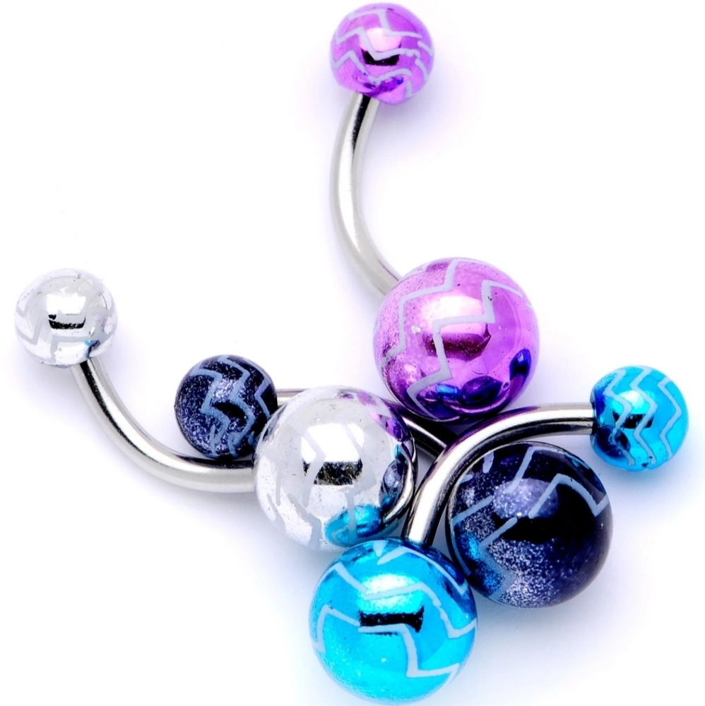 Body Candy 316L Multi-Color Zig Zag 14g   Curved Barbell Belly Ring Navel Pack